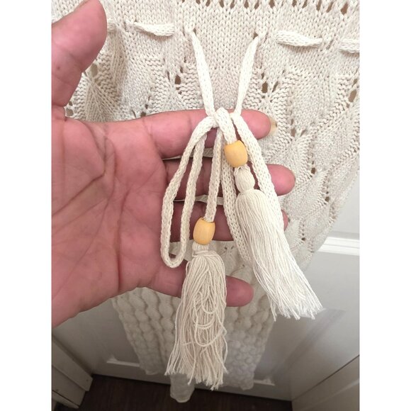 Freshman 1996 Crochet Knit Sleeveless Maxi Dress Tassel Tie Waist In Ivory Size - Picture 5 of 12